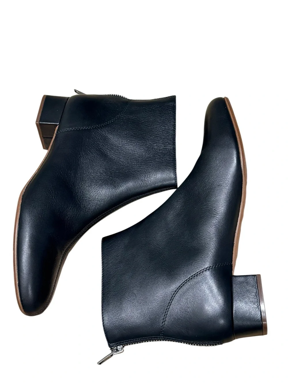Madewell The Rena Black Leather Ankle Booties Size 7.5 Square Toe Low Block Heel